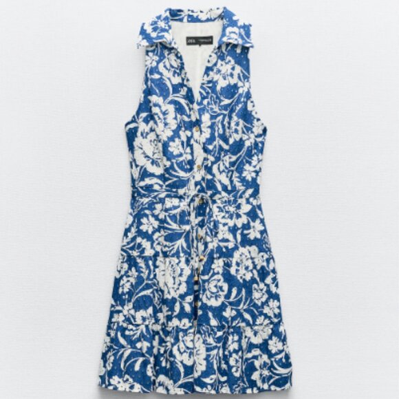Zara Blue and White Eyelet Floral Cotton Mini Dress - Picture 15 of 15